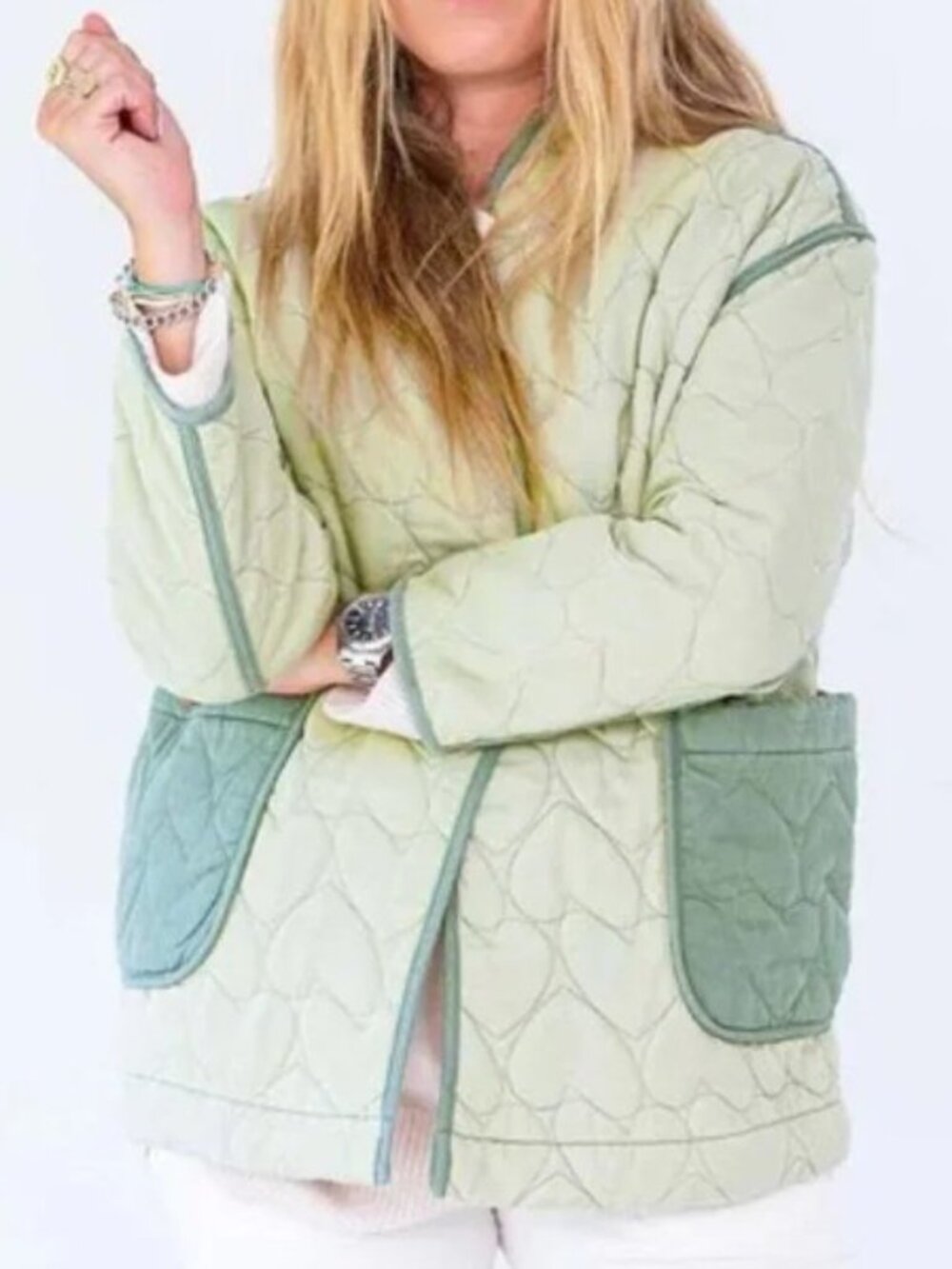 Anthropologie x Kerri Rosenthal Heart Quilt Cotton Army Green Jacket